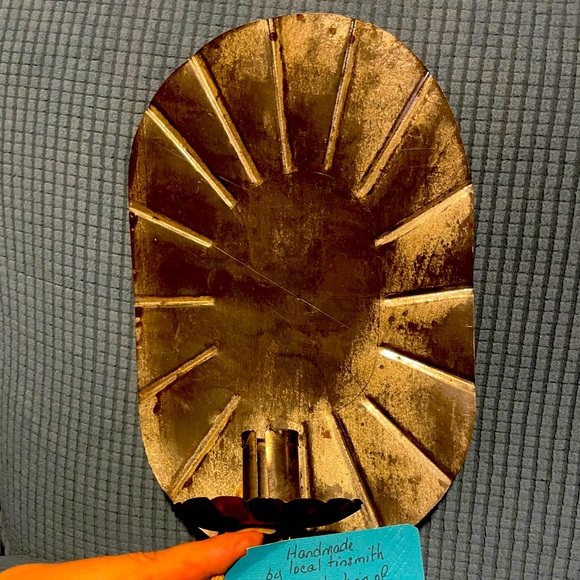 Handmade by Ohio tinsmith. “Sunset” and “Oval Burst” candle wall sconces - Picture 2 of 3